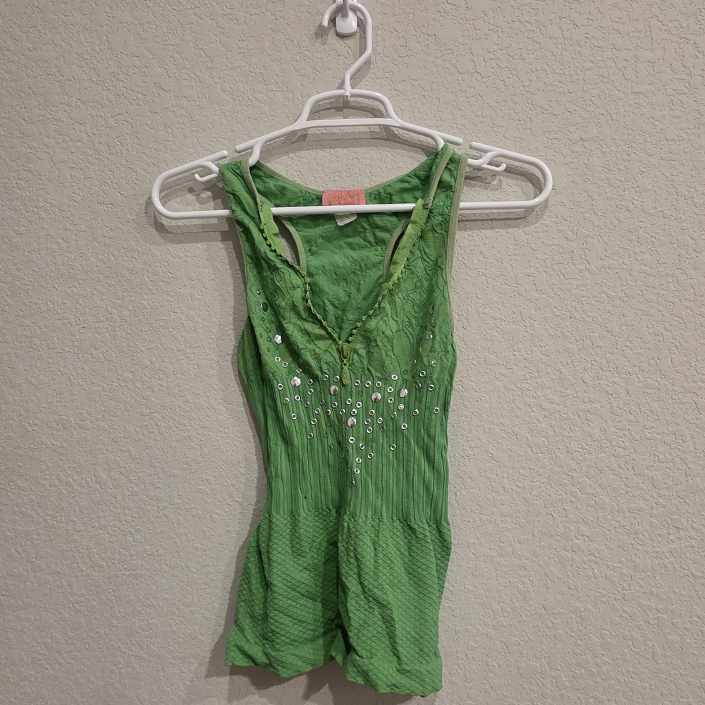 Green Sleeveless Lace & Sequin Tank Top